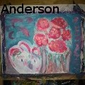 Rhonda Ann Anderson - Roses on stand at home - Acrylics