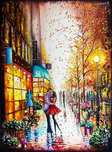 Romantic fall - original oil painting by Daniela Stoykova 