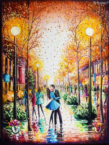 Romantic kiss - original oil painting by Daniela Stoykova 