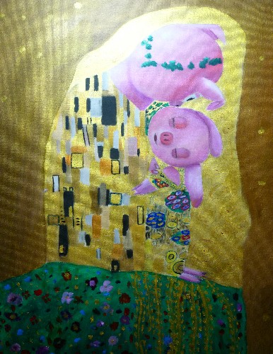 Pigglet - Kiss  (inofficial painting for the Klimt year 2012)