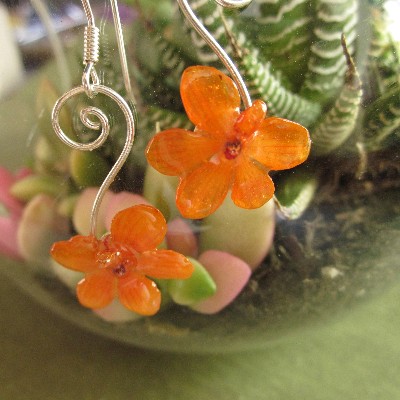 Miniature Orange Vanda Earrigns