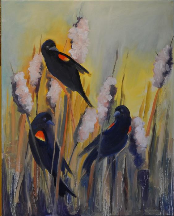 Patricia Dickun Blackbirds in the Cattails