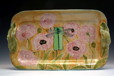 Pink Poppies & Dragonfly Medium Tray