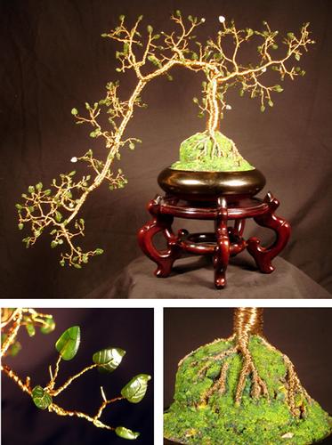 Jade Cascade #1. Wire Tree Sculpture