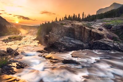 Summer Sunrise at Swiftcurrent Falls