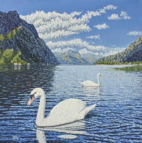 Two swans on lake Como